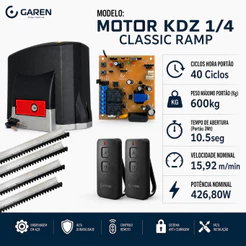 Kit Motor Portão Completo Deslizante Kdz Fit Classic 600kg 2 controles 3m cremalheira
