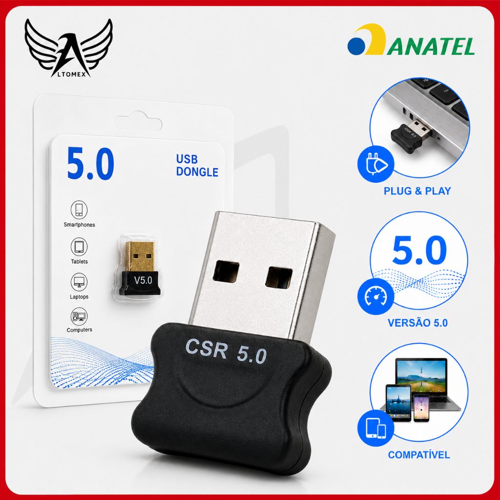 Adaptador USB Bluetooth 5.0 Wireless Para Computador Notebook