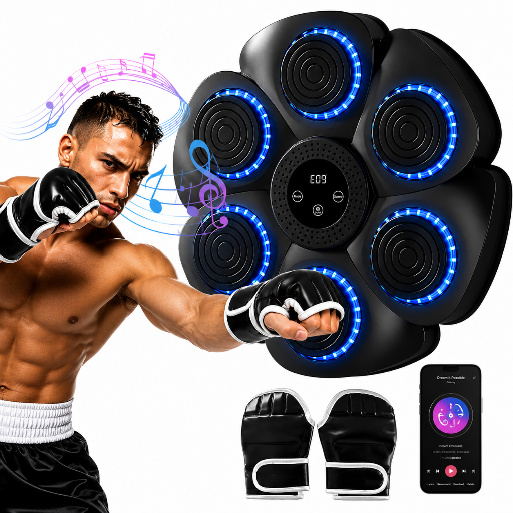 Boxe Eletrônico Musical Bluetooth + Luvas Máquina Aparelho Boxe Antiestresse Diversão Exercício Fit