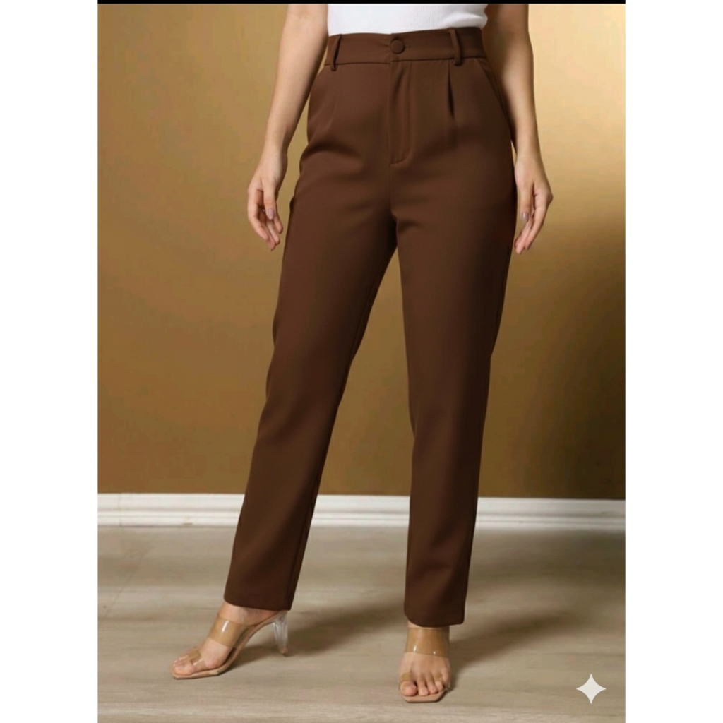 CALÇA Alfaiataria social Casual Feminina reta Cintura Alta COM BOLSO com ziper Com botão (P ao G3)