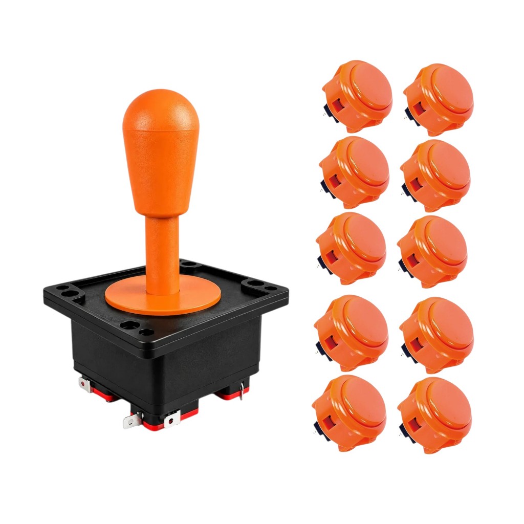 Kit 1 Comando + 10 Botões Tipo Sanwa 30mm Laranja Fliperama Arcade