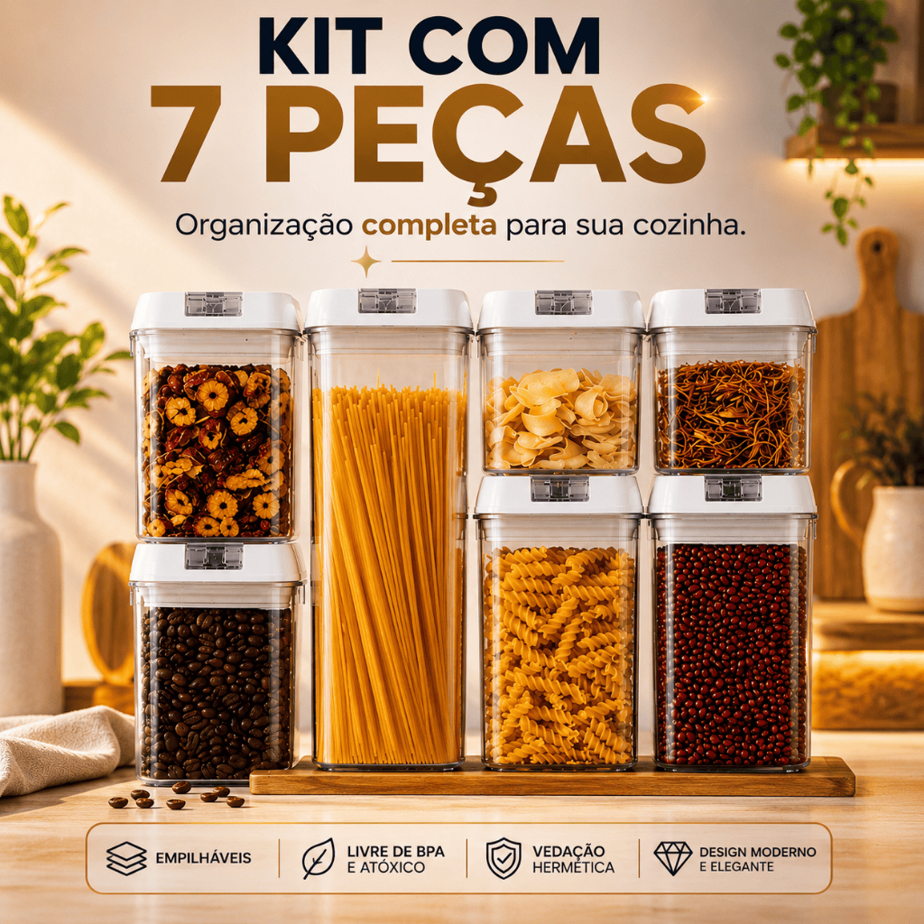 Kit Potes Hermeticos Acrilico Organizador Multiuso Cozinha 7 Pecas Transparente