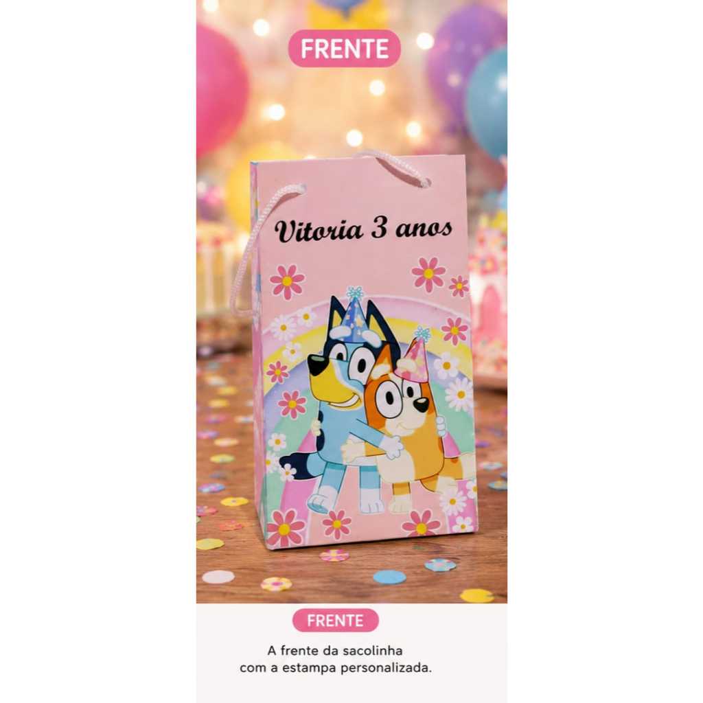 Sacolinha Surpresa Personalizada Blury rosa | Qualquer Tema | Lembrancinha com nome e idade |