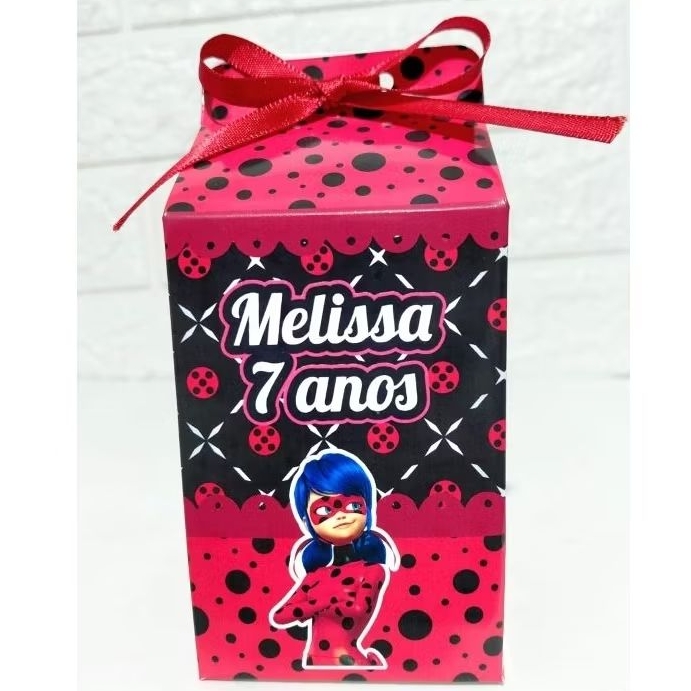 ​Caixinha Milk Ladybug Miraculous Personalizada Nome Idade - Kit 10 a 40 Un Lembrancinha Festa