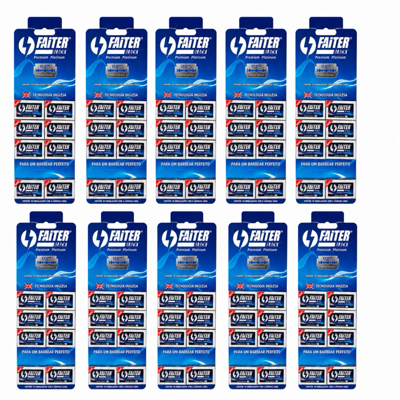 Lâmina de Barbear Faiter Black Premium Platinum Original – Kit com 10 Cartelas | Tecnologia Inglesa