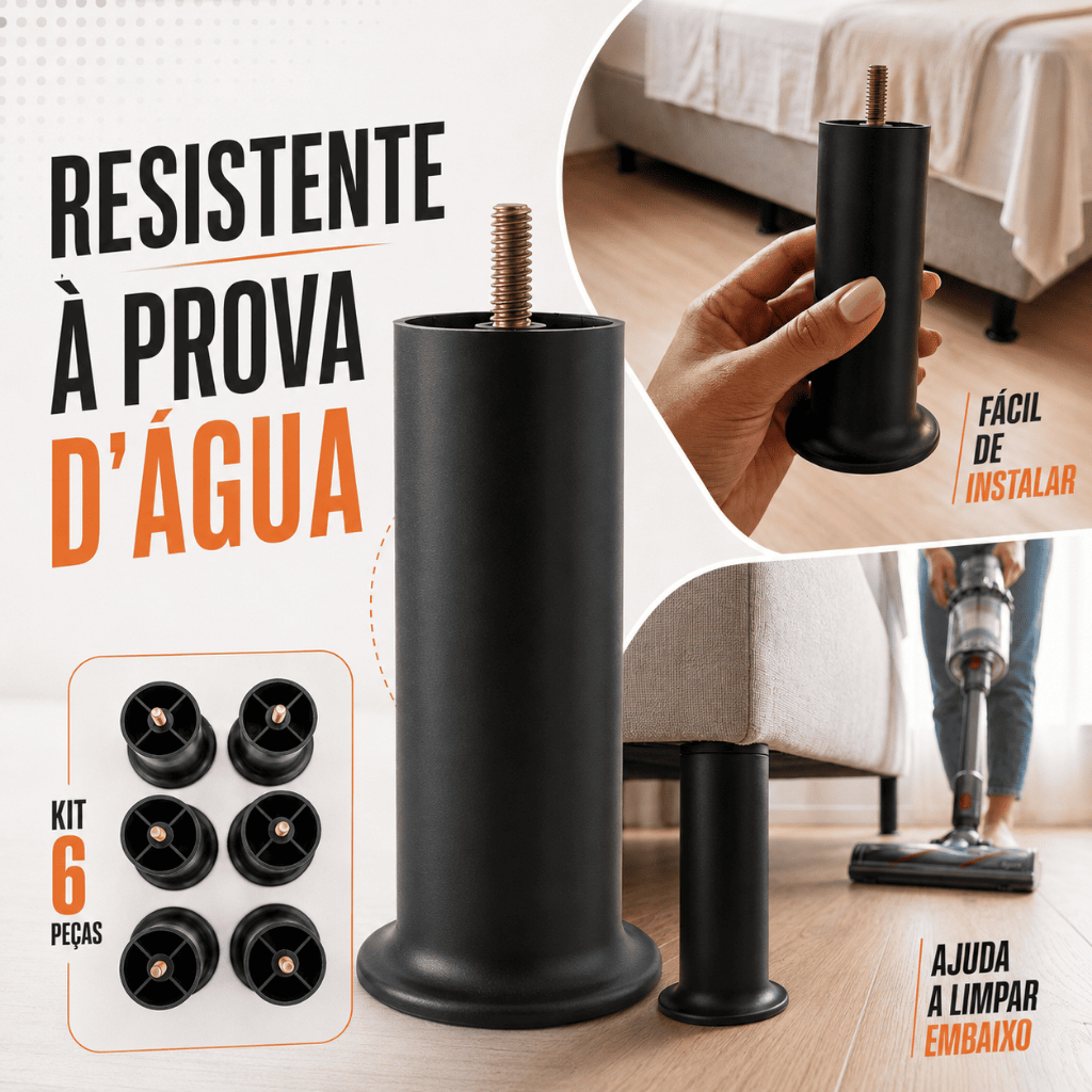 Kit 6 Pés Para Cama Box Casal Queen King Solteiro, Pé de cama bem resistente 12cm, Cama Firme e …