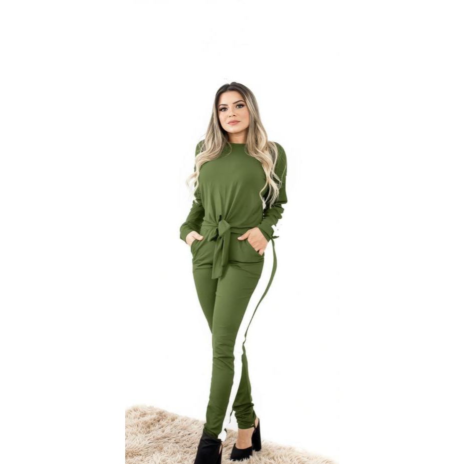 Conjunto Feminino Malha Viscolycra Calça Jogger Blusa Manga Longa Tendência Inverno