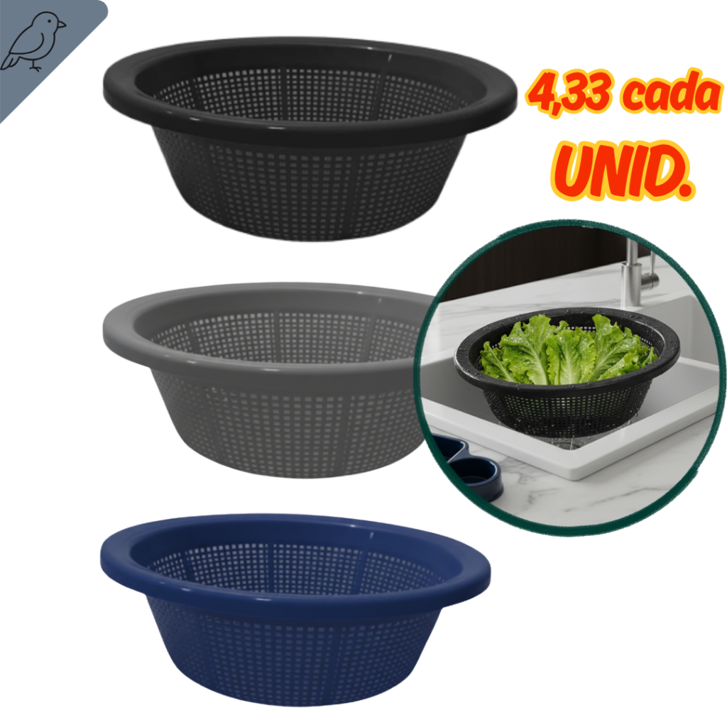 Kit 3 Lavatudo Escorredor Multiuso Para Alimentos Legumes Graos Arroz Feijao Pratico Resistente