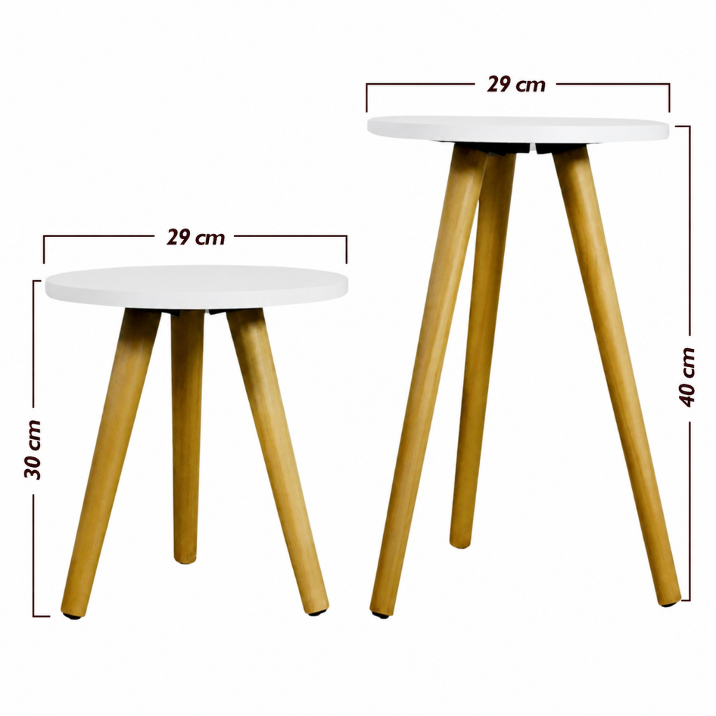 Conjunto de Mesinhas Canto E Apoio Pe Palito Madeira Tripe Porta Quadros E Objetos MDF Branco