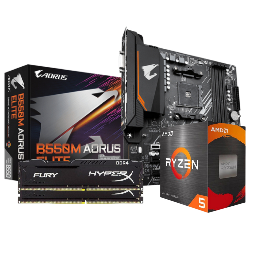 Kit Upgrade AMD 5 5600GT  Placa Mãe B550M Aorus Elite  Memória RAM 16GB DDR4