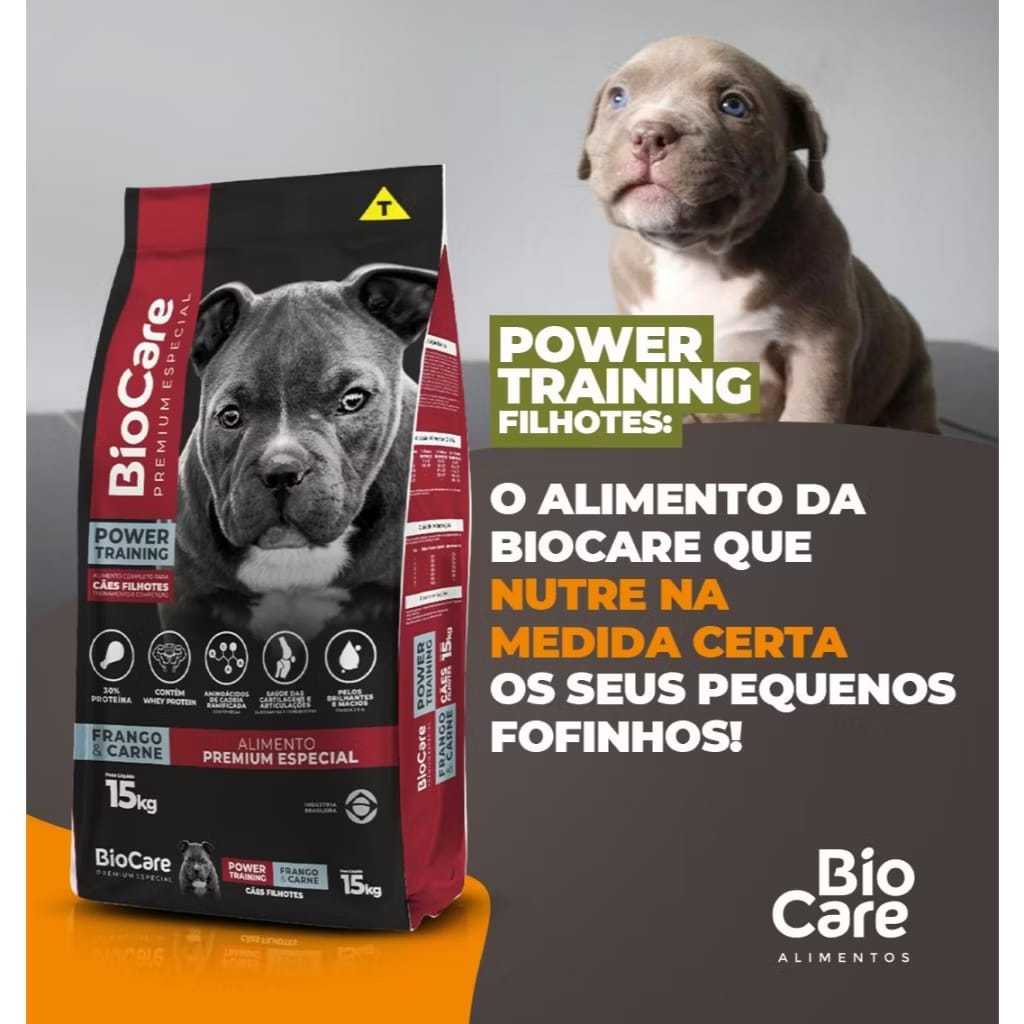Ração para American Bully Filhote 30% Proteína Biocare Premium Especial Power Training Frango &  Carne 15kg