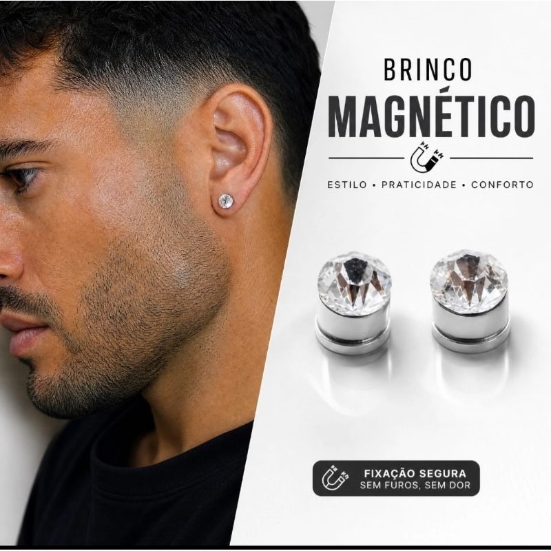 Brinco de Pressão Magnético com Zircônia 6mm – Sem Precisar de Furo (Unissex)