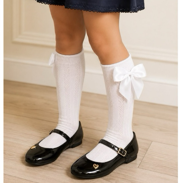 Kit Sapatilha Infantil E Meia 3/4 Com Laço Menina Delicada Para Inverno Quentinho Passeios Festa Junina Escola Delicada