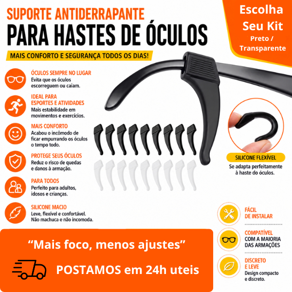 Trava Óculos Antiderrapante Silicone Não Cai Do Rosto Gancho Orelha Haste Conforto