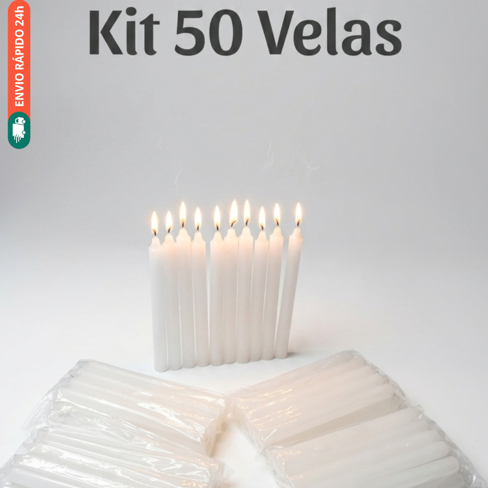 50 Unidades de Velas Branca (Dura 1 Hora 9cm x 1,0cm) - Queima em 1 hora