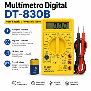 Multímetro Digital DT-830B Profissional LCD com Bateria 9V e Pontas de Teste