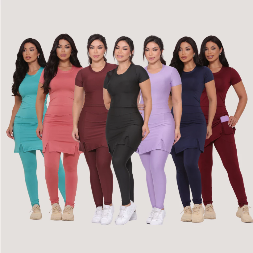 Conjunto Calça Saia Legging Com Blusinha Moda Evangélica Fitness Modesta Treino Academia Caminhada Pilates — imagem 1