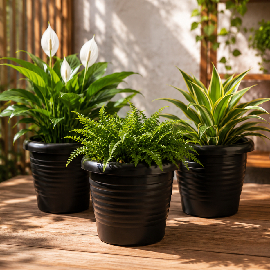 Kit 3 Vasos Plantas 15 Litros Grande 33,5cm Preto Para Plantas Jardim Hortas Resistente Profissional