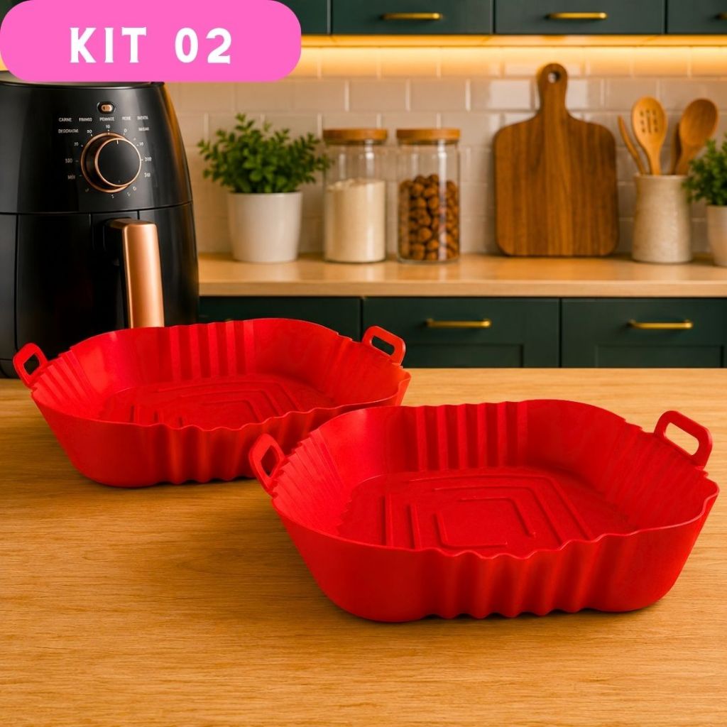 Kit 2 Formas de Silicone Quadrada Assadeira Air Fryer Forno Forma para Fritadeira Elétrica com Alça
