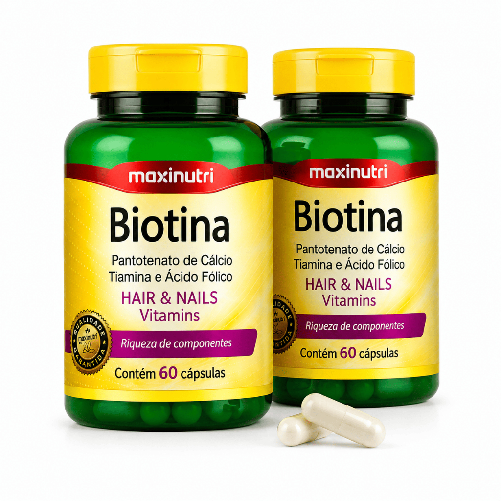 Kit 2x Suplemento Biotina Maxinutri 60 Cápsulas Cada - Fortalece Cabelos e Unhas com Vitaminas B