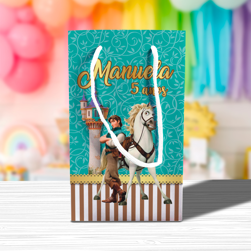 Sacolinha de Festa Rapunzel Zé Bezerra Lembrancinha Personalizada Kit Festa Sacola Pé Princesa Princesas Príncipe
