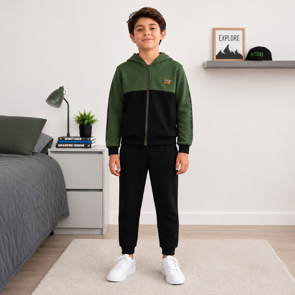 Conjunto masculino infantil/ juvenil moletom jaqueta com zíper e 1 calça de moletom