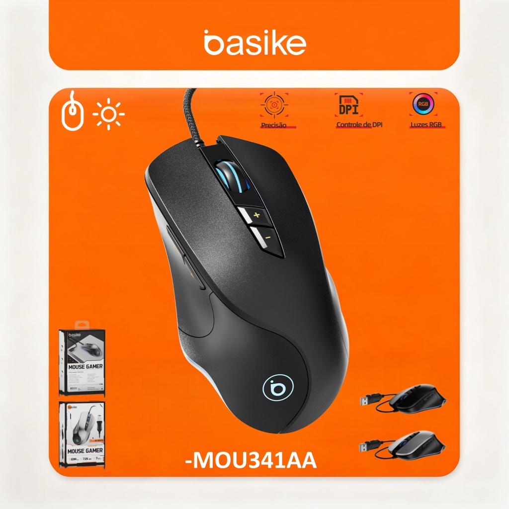 INOVA Mouse Gamer Fade LED RGB 7200DPI com Software 7 Botões Programáveis DPI Ajustável Sensor Gamer Profissional