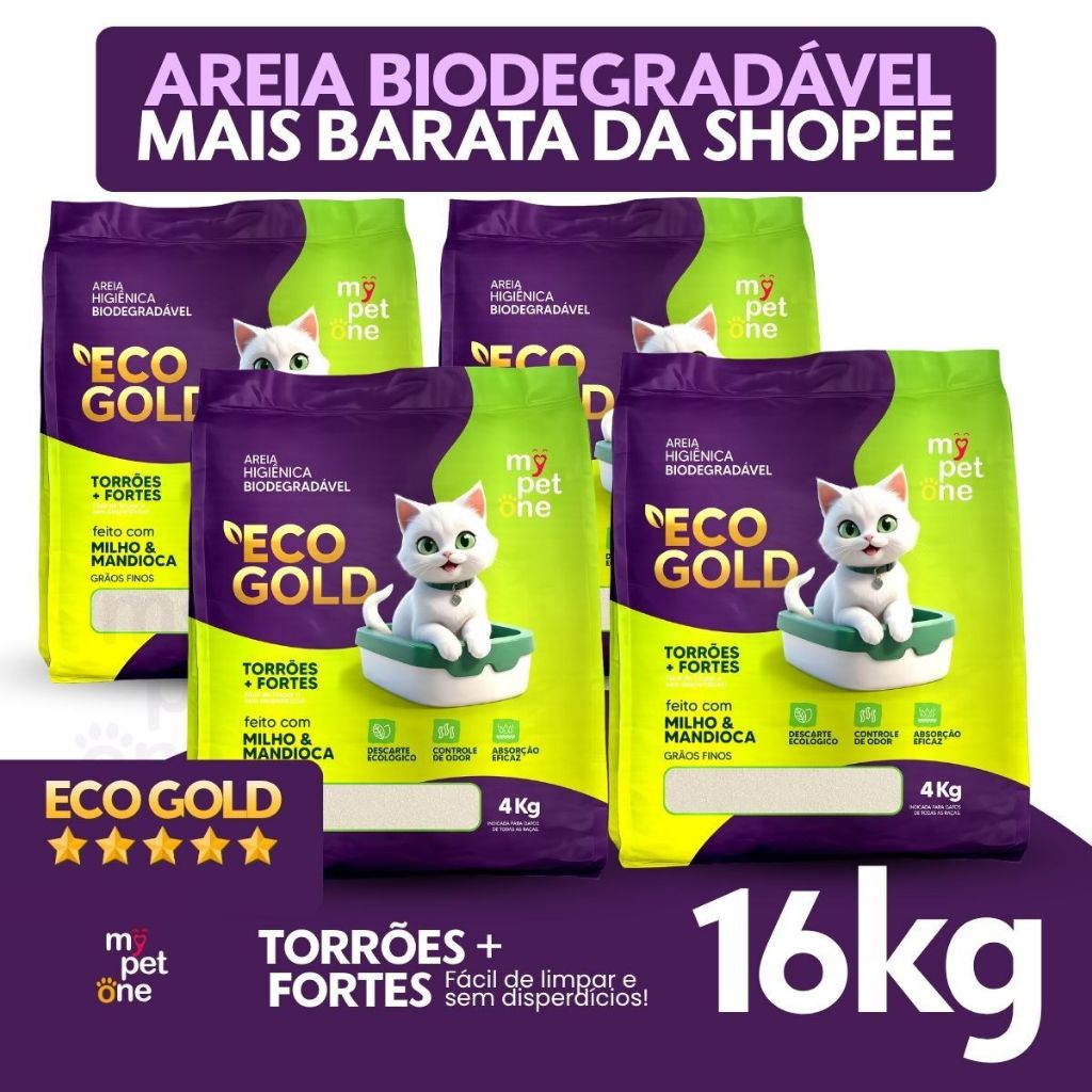 Areia Biodegradável Milho e Mandioca para Gatos Cat Bio Eco Gold Grãos Finos MyPetOne - 4Kg a 16Kg
