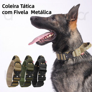 Coleira Tática para Cachorro Grande com Fivela de Metal e Argola Reforçada