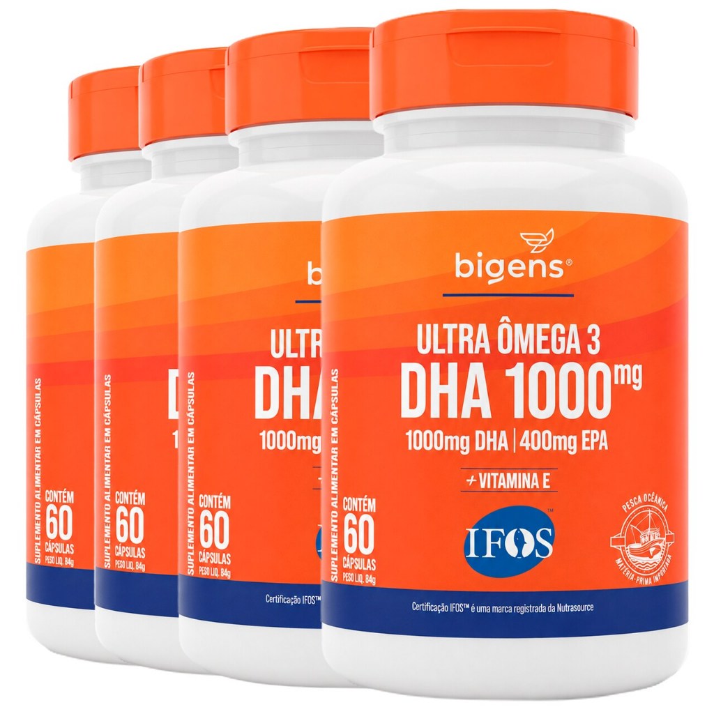 Kit 4x Ultra Ômega 3 - Dha 1000mg - Epa 400mg - Certificação IFOS - 60 Cápsulas Bigens