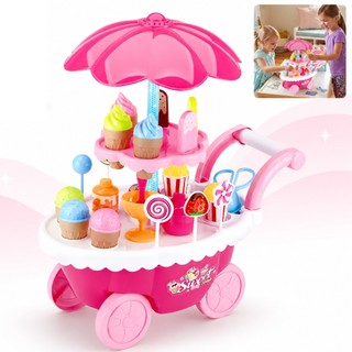Carrinho Sorvete Picole Doces Sorveteria Infantil Brinquedo Musical Luz Som Com Acessorios Kizumba
