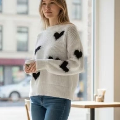 blusa tricô coração branco
