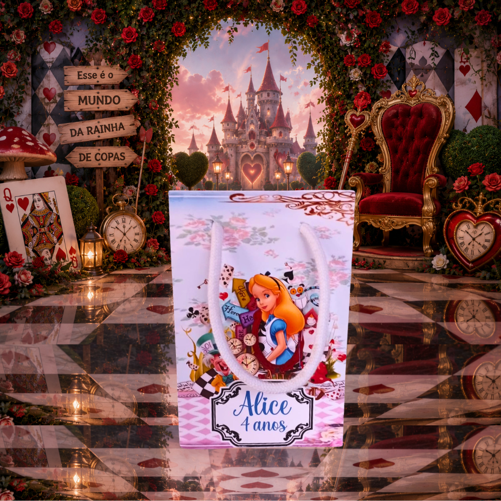 Sacolinha G Alice no País das Maravilhas Personalizada/Lembrancinha de Festa /Aniversário