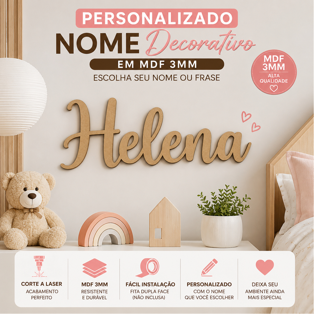 Palavras/Frases/Nome Decorativas em MDF 3mm para parede com 8cm altura, palavras personalizadas