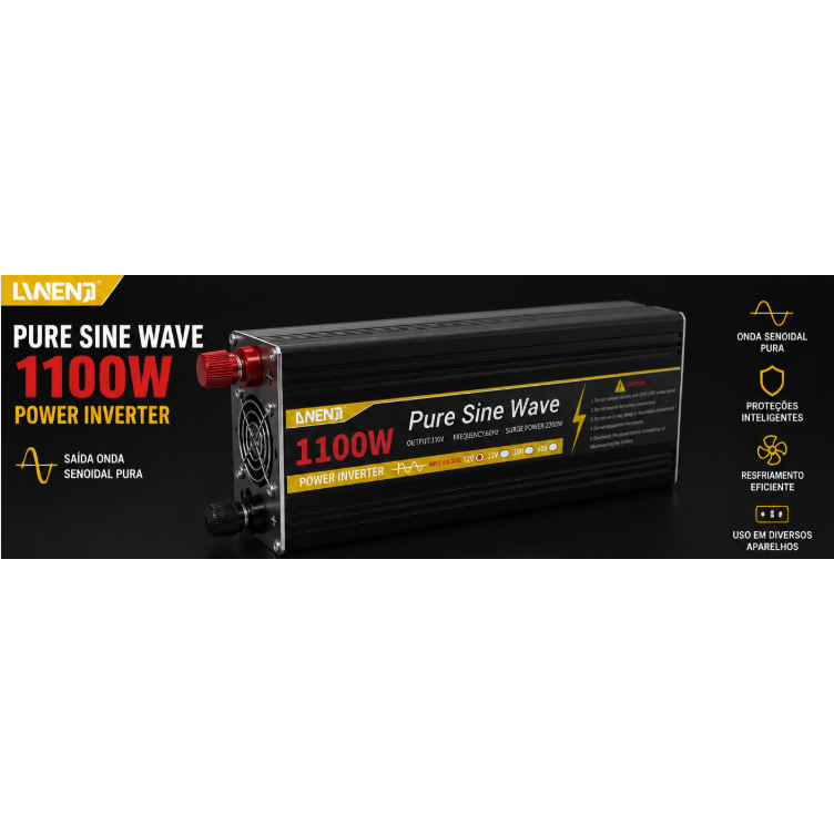 Inversor de Potência Onda Senoidal Pura 1100W Anenj - 12V para 100V 60Hz
