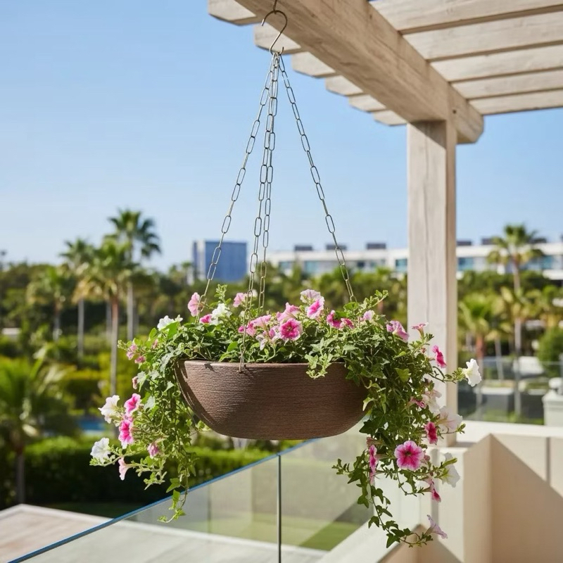 Vaso para decoração e plantas em Polietileno - Bacia M com Corrente para Pendurar, ideal para área externas e internas