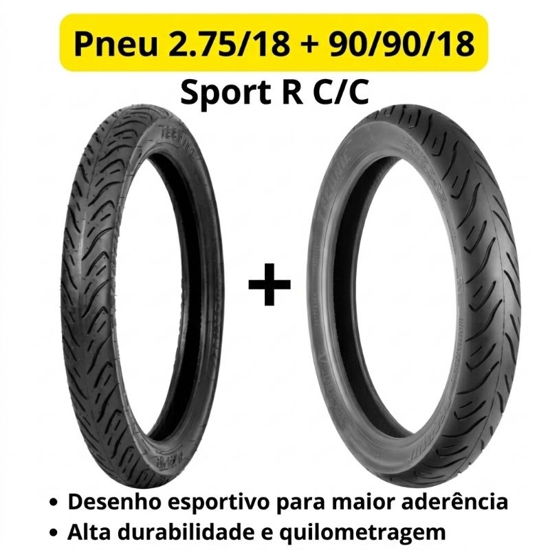 Tire Pneu Technic Moto Aro 18 Dianteiro Traseiro Cg Titan Fan 125 150 160 Sport R C/Camara