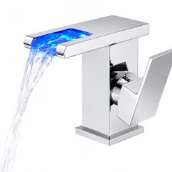 Torneira para Banheiro Monocomando Prata com LED, Modelo Cascata