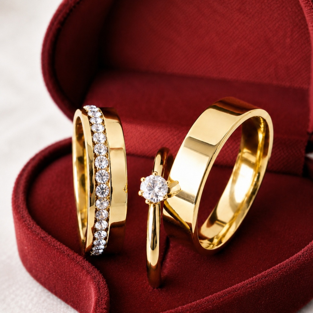 Par de Alianças noivado  Anatômica Feminina Cravejada Zircônia anel de casamento  + Anel Solitário Noivado