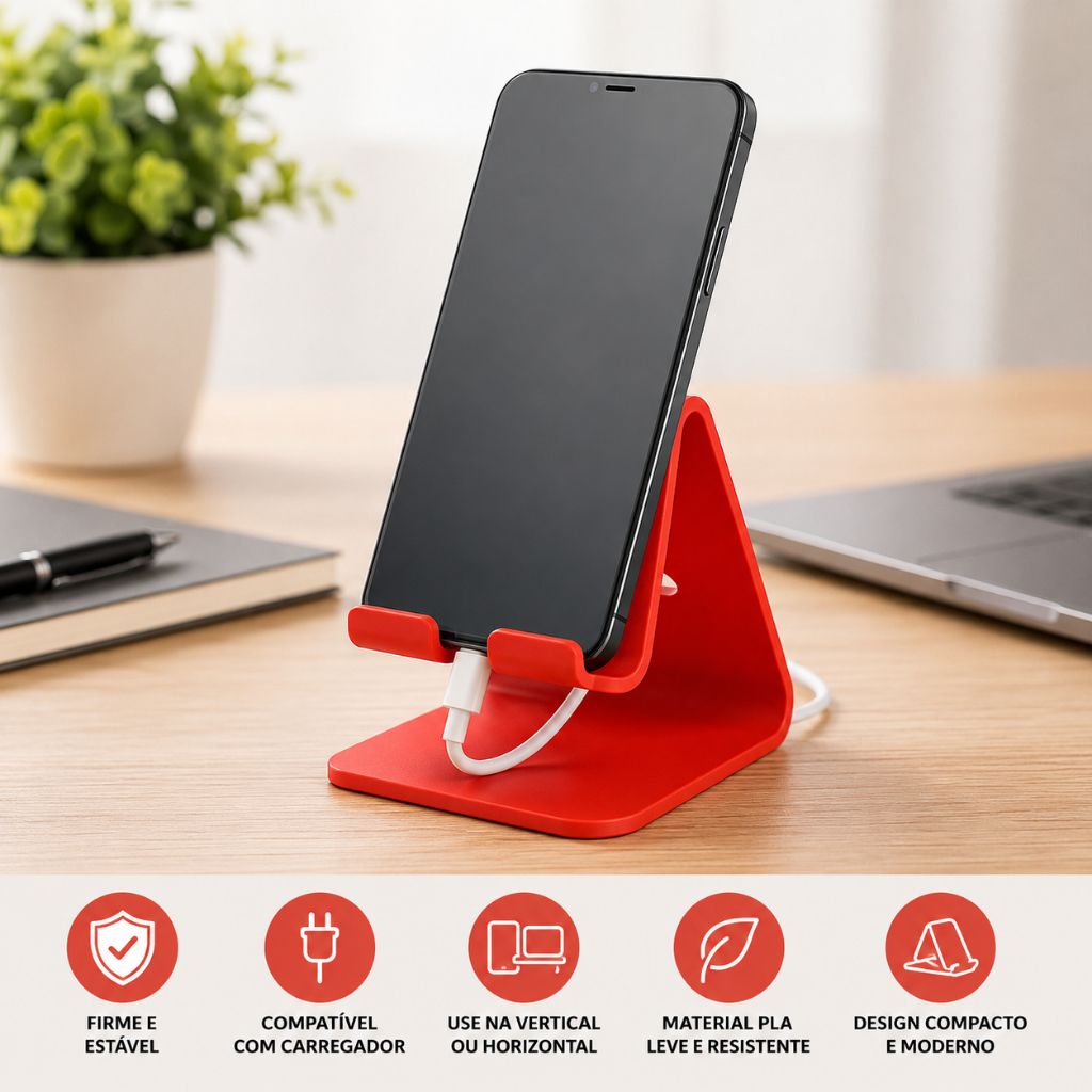 Suporte Para Celular Mesa Escritório Compatível Android iPhone Base Firme Estável Entrada Carregador