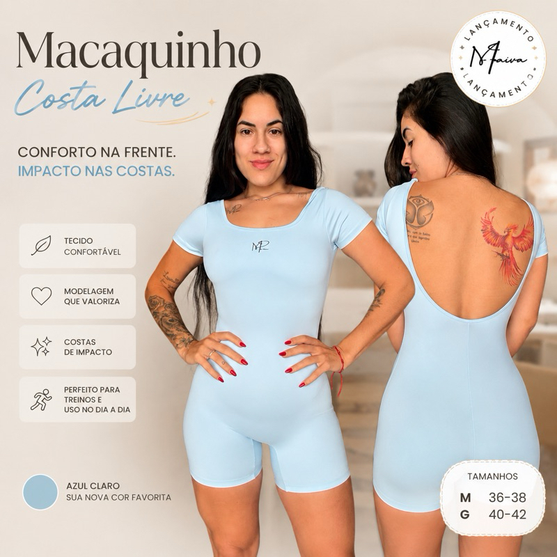 Macaquinho Fitness Feminino Costa Aberta Poliamida Premium Academia MPaiva