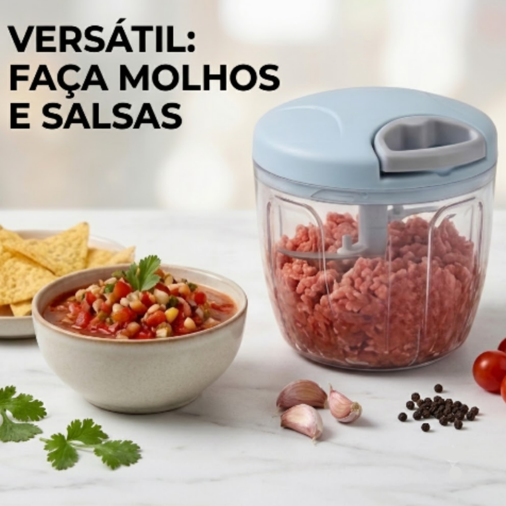 Mini Processador Manual de Alimentos com 3 Lâminas em Aço Inox – Triturador Multifuncional