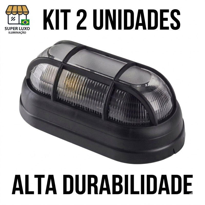 Kit 2 Arandelas Preta Ex Luminária Tartaruga Náutica Industrial Led À Prova D'água IP65 Iluminação Jardim Varanda Parede