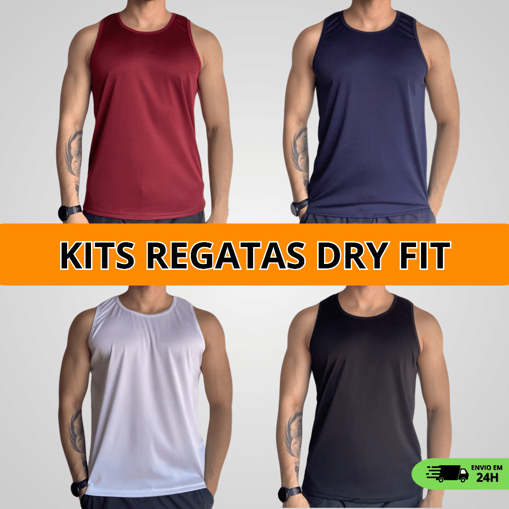 Kits Regatas Masculina Dry Fit Camiseta Básica Treino Academia Anti Suor Anti Odor Proteção Solar