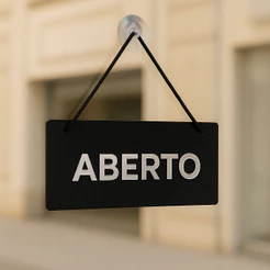 Placa Preta Em Acrílico Aberto/Fechado Espelhado Prata