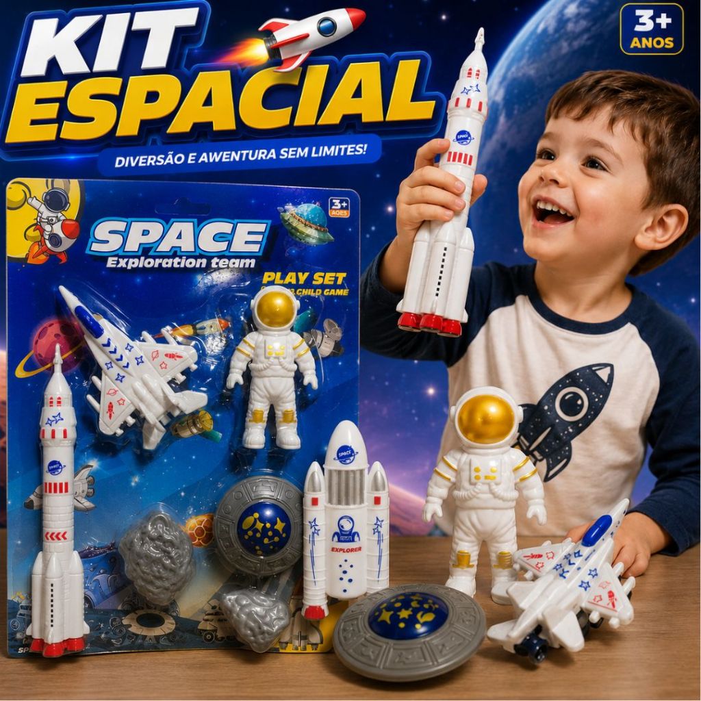 Brinquedo Nave Espacial Astronauta Bonequinho Satélite Brinquedo Espacial Com 6 Peças