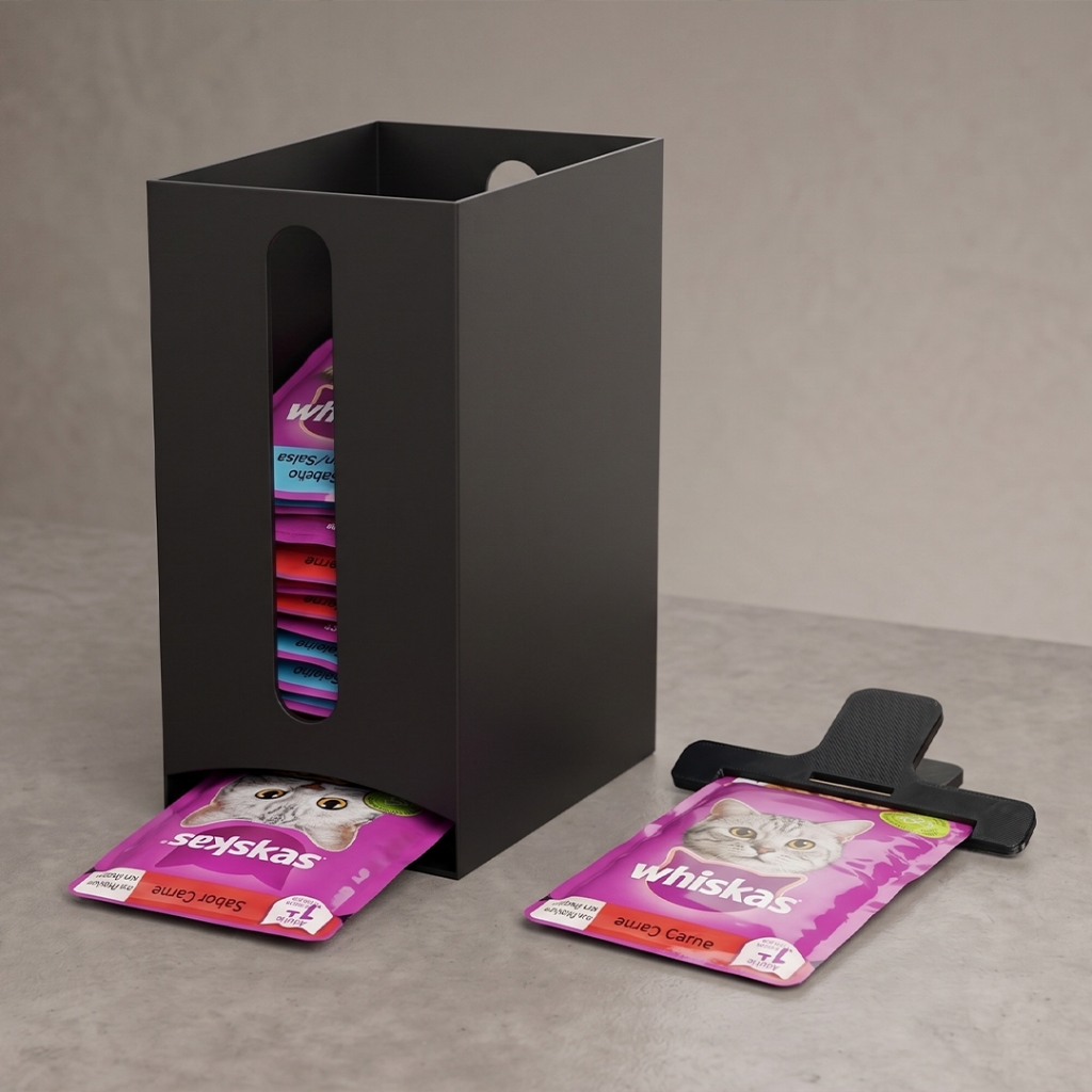 Suporte Porta Sachê Pet + Chave Espremedora Preto