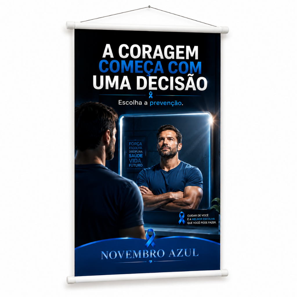 Banner Novembro Azul Campanha Saúde do Homem Prevenção produzido em lona. Cartaz UBS Hospital Evento Clinica Pub1139