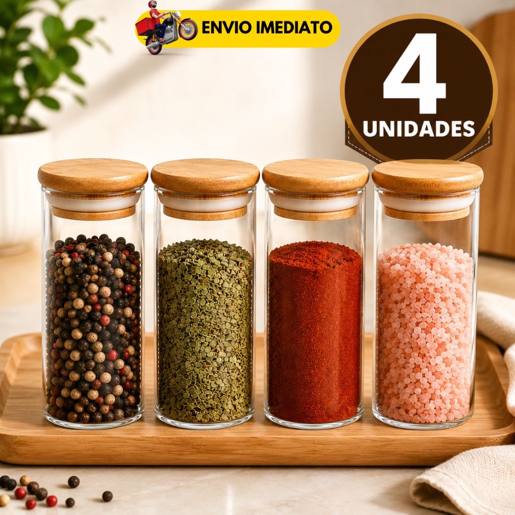 Potes de Vidro Com Tampa Bambu Hermética Porta Temperos Especiarias Organizador Cozinha Empilháveis 100ml