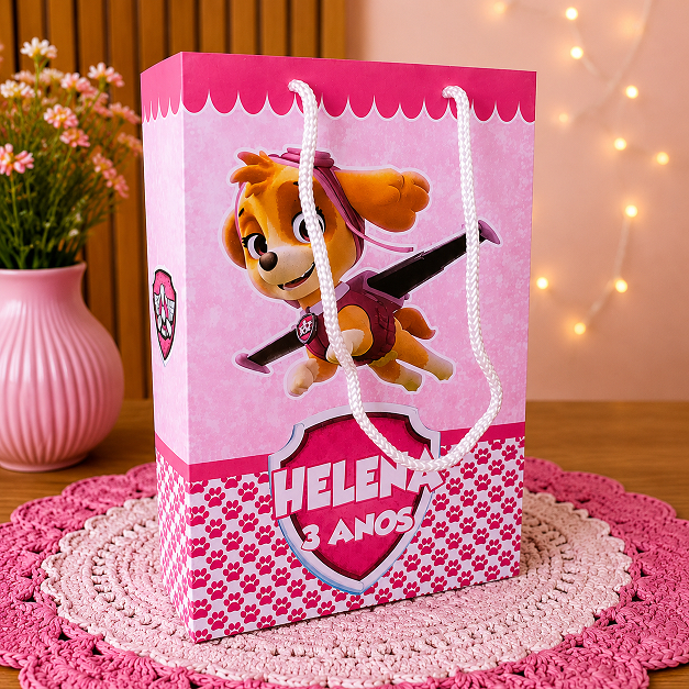 Sacolinha personalizada personalizados SKYE PATRULHA CANINA ROSA MENINA lembrancinha festa decoração